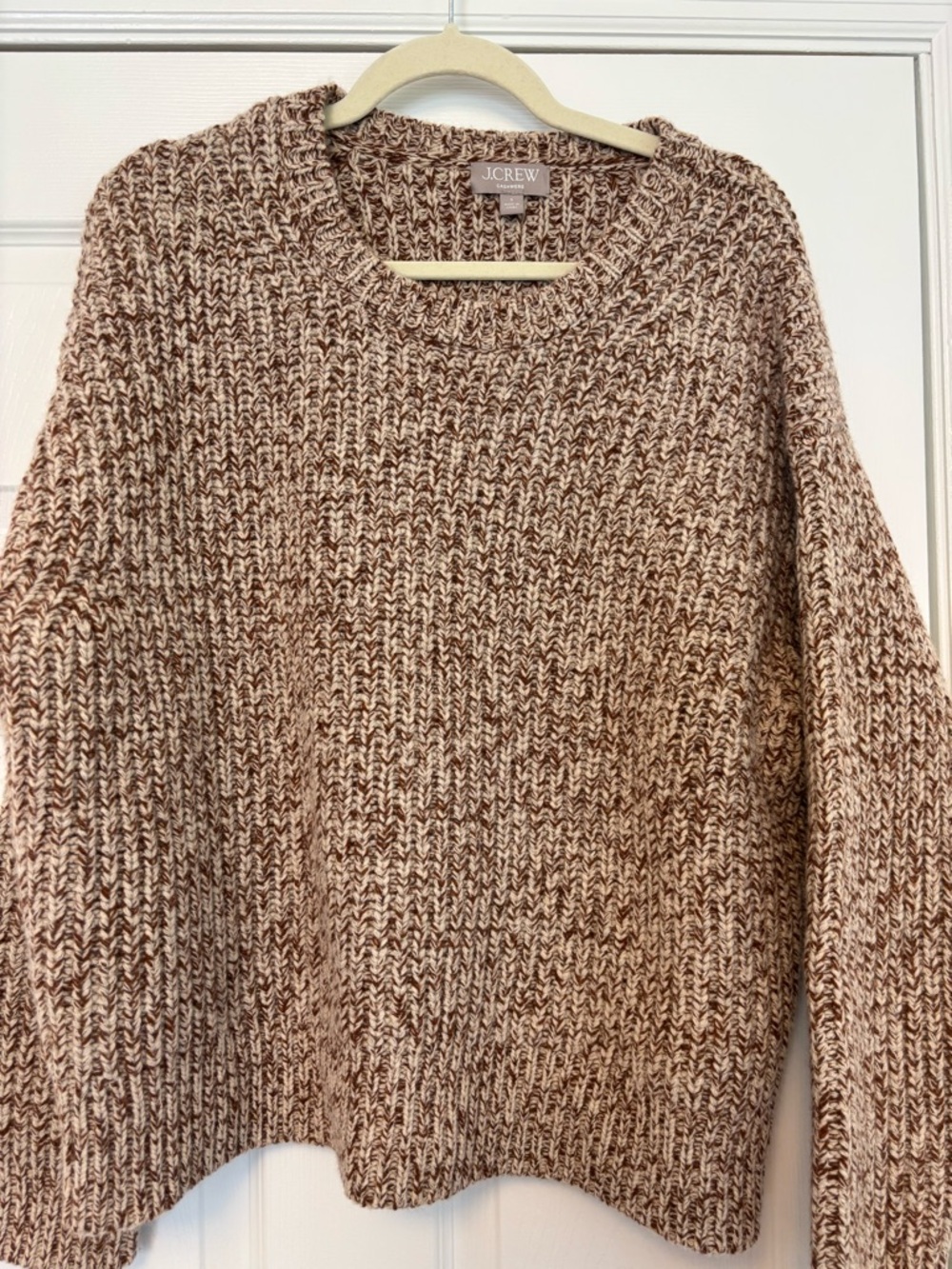 J.Crew 100% Cashmere Marled Fisherman Crewneck Sweater Men’s Small Oatmeal Brown